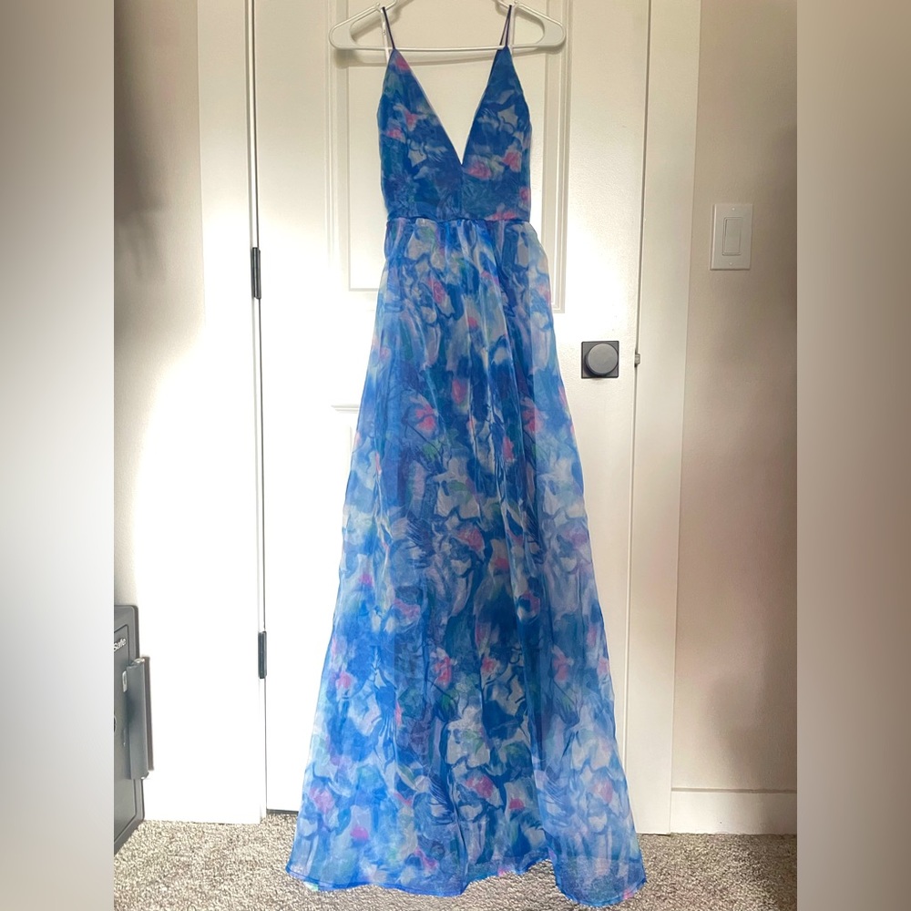 Lulu's Blue and Pink Floral Wedding Dress